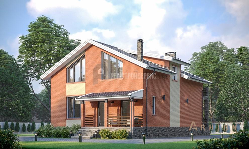 2. Проект одноэтажного дома в европейском стиле с двускатной кровлей, t-32-01, площадью - 155 кв c мансардой, терассой, балконом